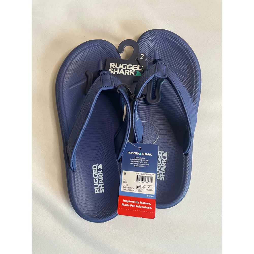 Rugged Shark Americana Kids Navy Blue Flip Flops Sandals Size 2 HT-1354RS